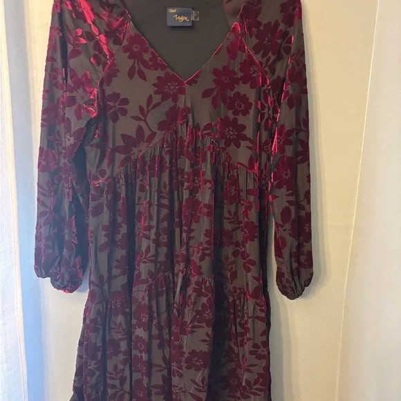 Taylor Burgundy Floral Velvet Dress - Picture 1 of 8